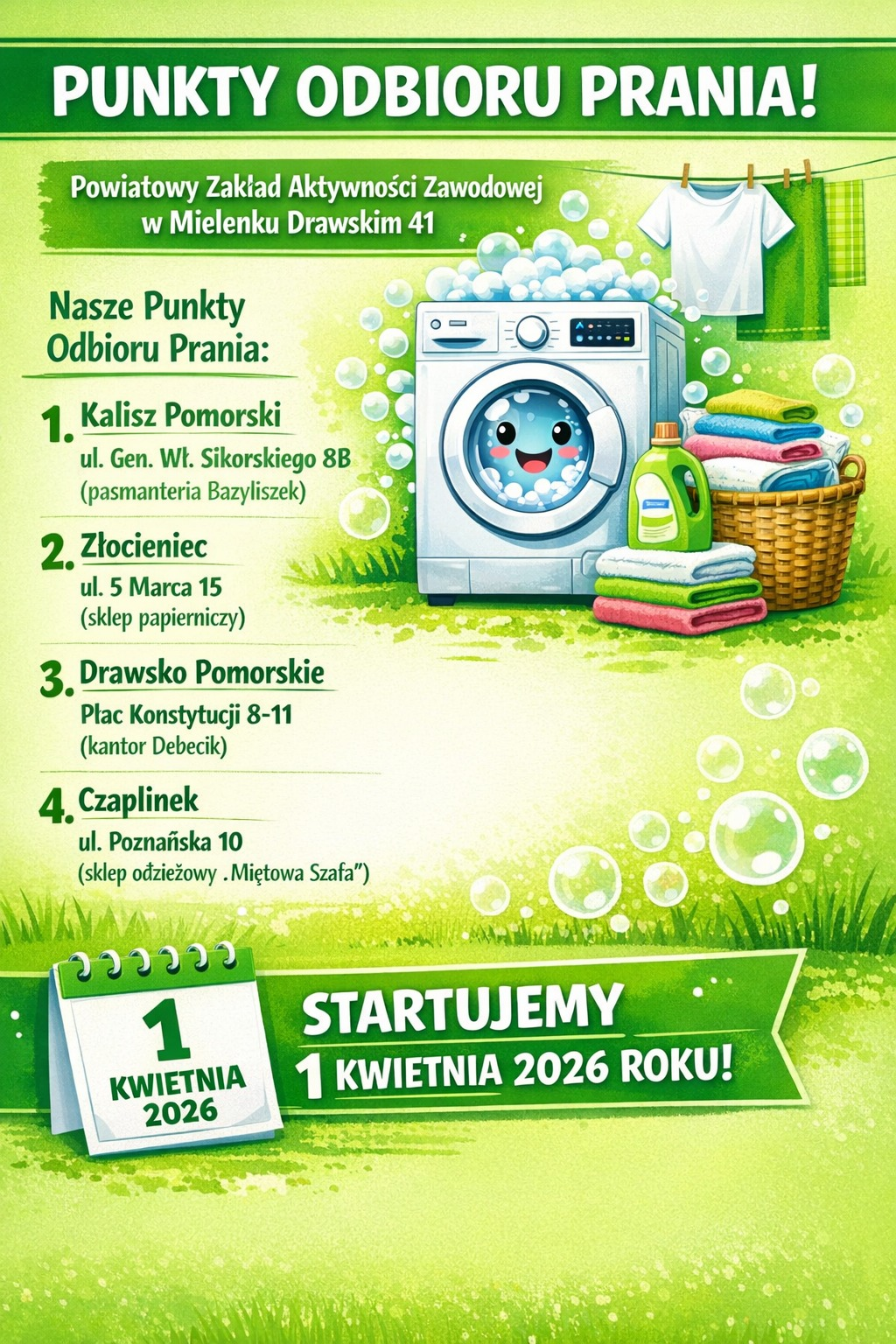 PUNKTY ODBIORU PRANIA W POWIECIE DRAWSKIM
